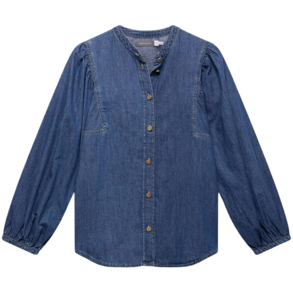 Mint Velvet Indigo Wash Puff Sleeve Denim Blouse